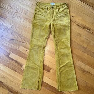 Pilcro Corduroy Pants 27 Yellow Flare High Rise Boho Raw Hem Retro Style Pockets